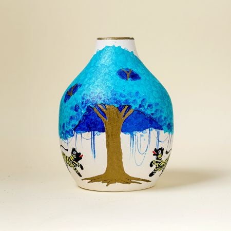 Handcrafted Ceramic Phad Blue Tree Tiger Decorative Vase